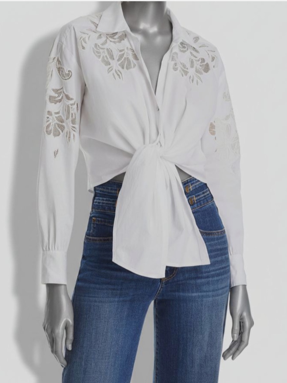 cinq a sept Mariana White Tie-Front Eyelet Button-Down Shirt